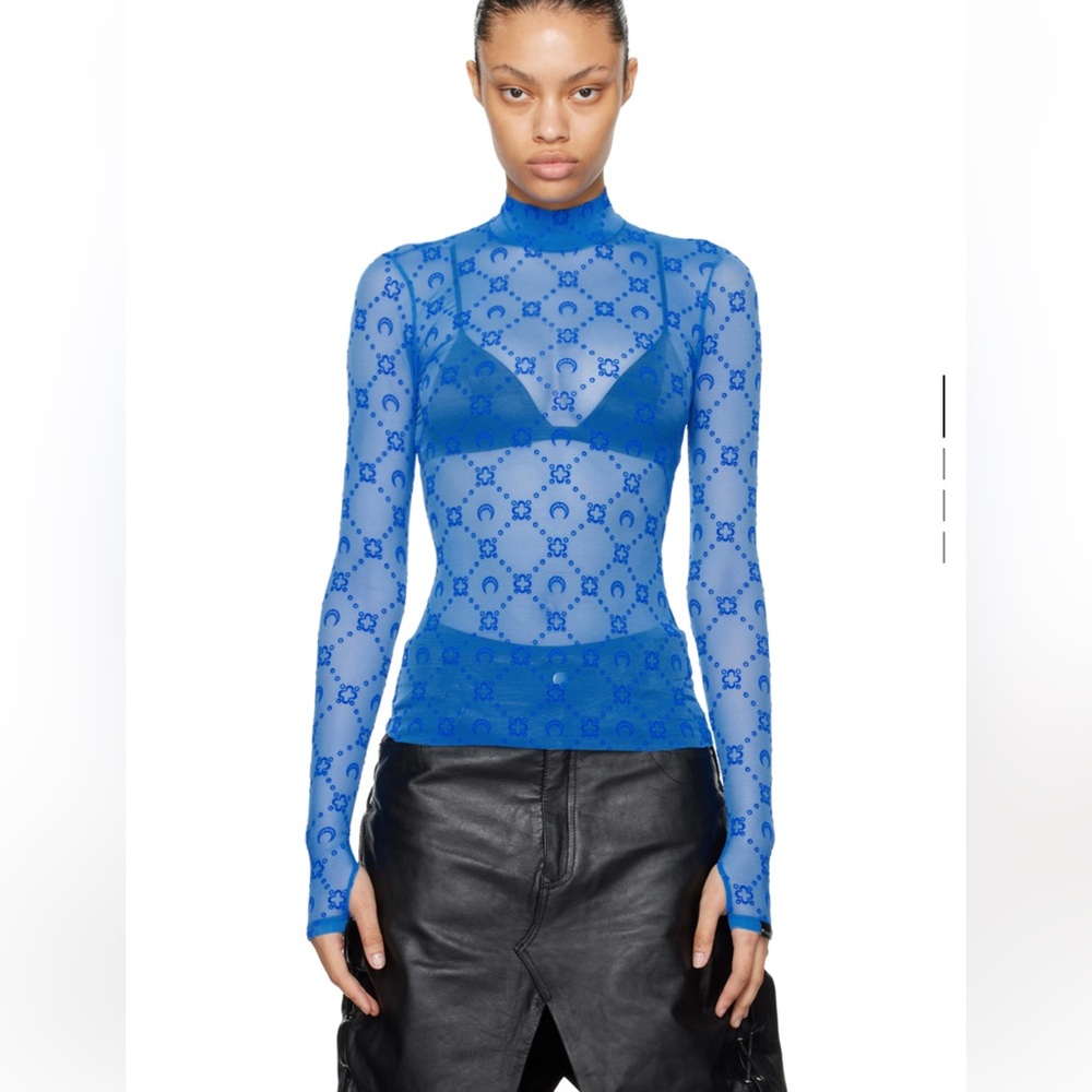 Marine Serre Blue Sheer Patterned Blouse